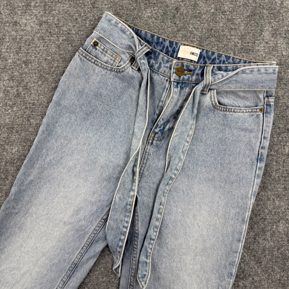 AMUSE SOCIETY Womens Jeans Size 25 Light Wash Wide Leg Tie Waist Frayed Hem